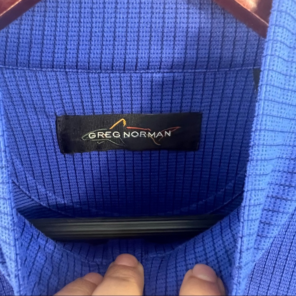 Greg Norman Golf Shirt Mock Neck Quarter 1/4 Zip Men's Blue Short Sleeve Pockets - Picture 6 of 6